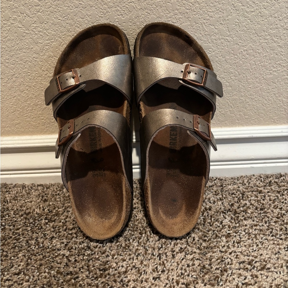 Metallic Bronze Double-Buckle Slide Birkenstock sz39- preowned